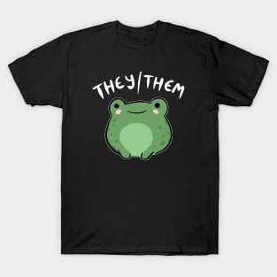 They/Them Pronoun Frog: Kawaii Queer Aesthetic Celebration of Nonbinary, Demiboy, Demigirl Pride - Transgender & LGBTQ Love T-Shirt